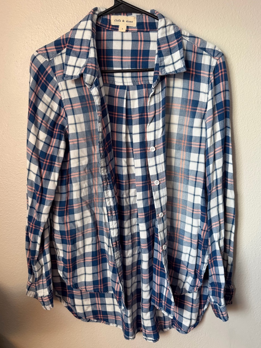 cloth & stone women’s Navy and White Plaid Button-Up flannel Shirt Small Fall